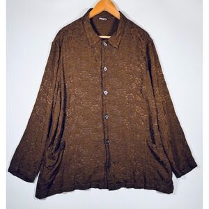 CP Shades Cardigan Overshirt Womens Large Brown Floral Jacquard Rayon Button Up